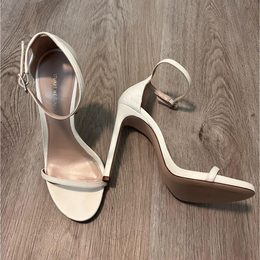 Stuart Weitzman White Nudist Heeled Sandals Size 7.5